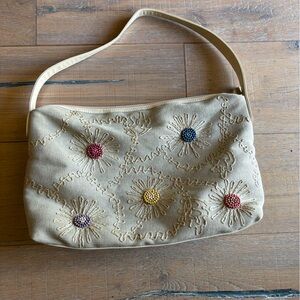 Stone Mountain USA Tan Shoulder Bag with Embroidered Floral Design